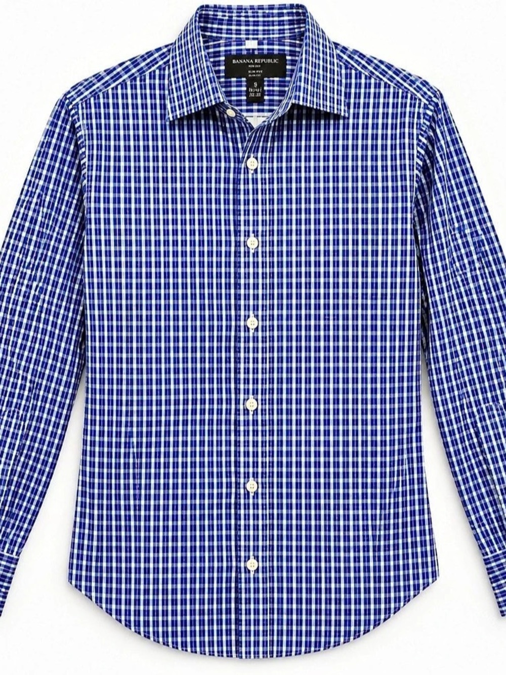 Banana Republic No Iron Slim Fit Checkered Cotton Button Down in Blue & White